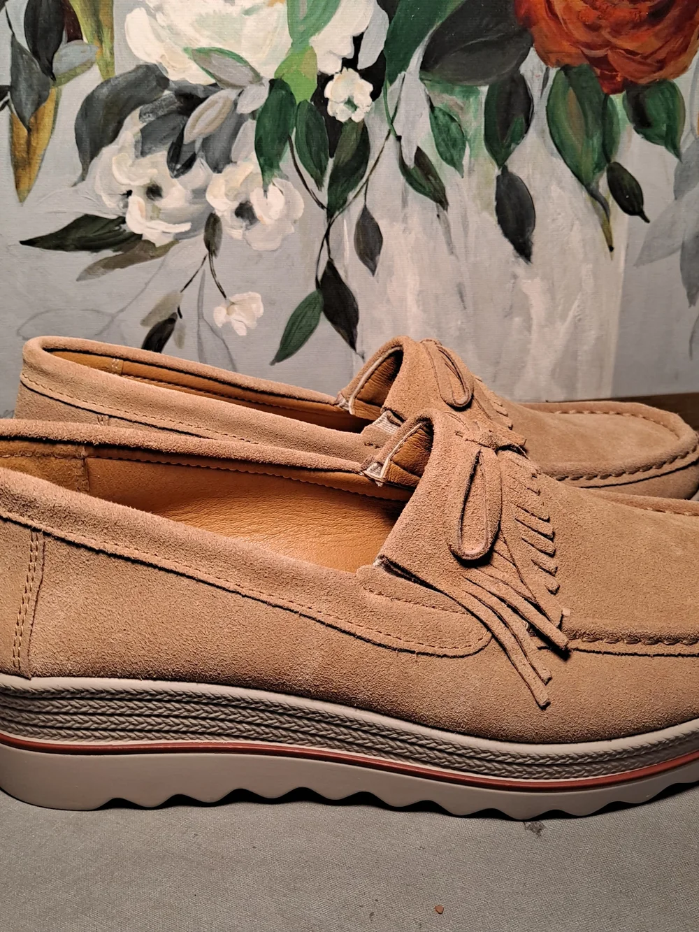 Ruiatoo Preppy Suede Fringe Tassel Platform Loafers in Light Brown 10.5-11